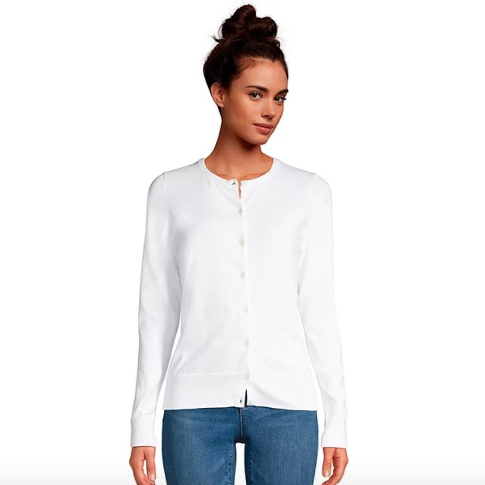 Lands' End Cotton Modal Cardigan in White